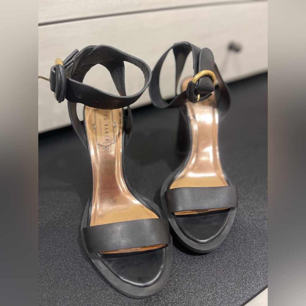 Ted Baker Black and Brown Heels with Gold Buckle